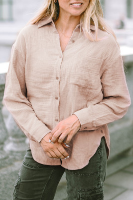 Crinkled Turn-down Collar Buttoned Shirt with Pocket LC2553593-16