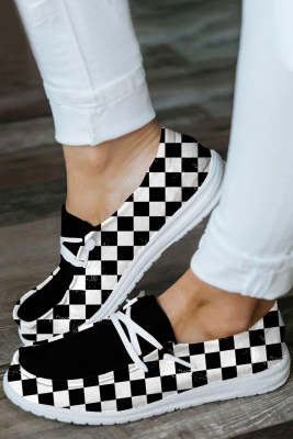 Checkerboard Black Upper Casual Daily Flats BH022390-2