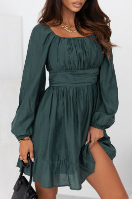Ruched Square Neck Puff Sleeve Mini Dress LC6116696-9