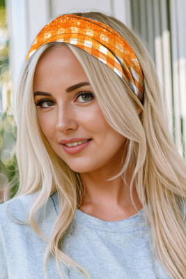 Orange Plaid No Slip Wide Hair Hoops BH042713-P14