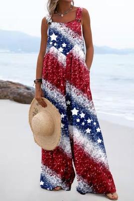 American Flag Stripe Backless Pocket Shift Casual Jumpsuits LC6412413-19