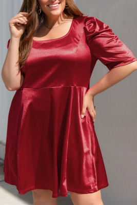 Plus Size Ruched Puff Sleeves Fit Flare Midi Dress PL61578-3
