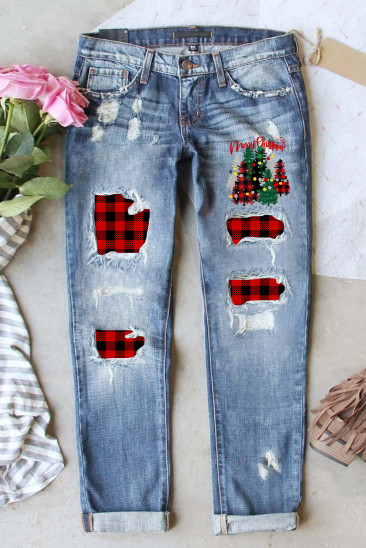Merry Christmas Ripped Casual Jeans LC7874730-4
