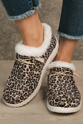 Leopard Pattern Lace Up Furry Flat Shoes BH021409-20