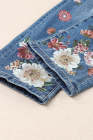 Floral Ripped Casual Mid Waist Ripped Jeans Sky Blue