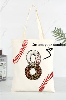 Custom Personalized Number Baseball Graphic Shoulder Shopping Bag Canvas Bag LC18086-1-T06