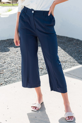 Talla Grande Lino Mujeres Flojo Capri Pantalones Con Bolsillos LC7711750-5