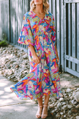 Abstract Print High Waist V Neck Maxi Dress LC6117950-P22