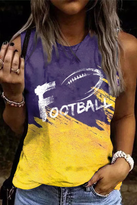 Blue Yellow Football Letter Round Neck Shift Casual Tank Tops LC25611178-P8