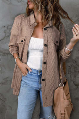 Oversize Textured Knit Button Front Shacket LC854224-16