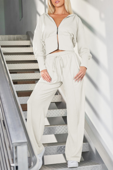 Double Zipper Hooded Jacket and Sweatpants Active Set LC2611420-1