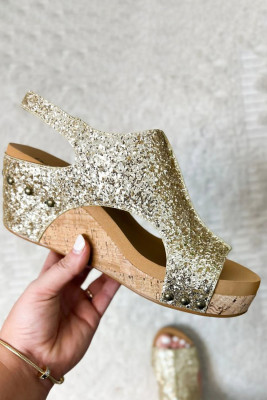 Buckle Hollow Out Sequin Wedge Sandals BH022567-12