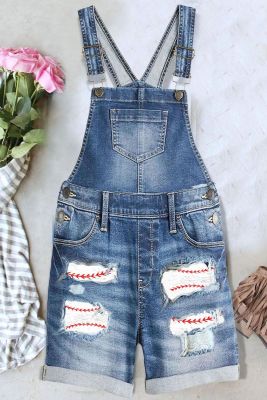 Baseball Raw Hem Ripped Shift Casual Overalls LC784711-4