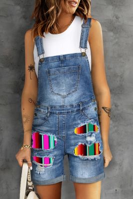 Rainbow Moon Stripe Casual Cowboy Straps Denim Overall LC784699-4