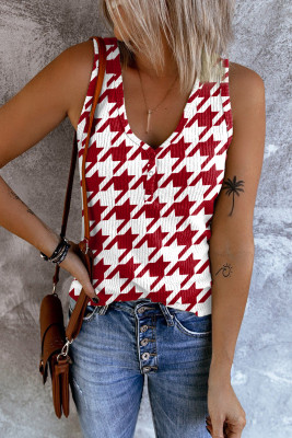 Houndstooth V Neck Casual Tank Tops LC25611196-P3