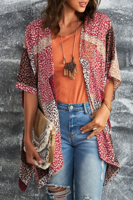 Leopard Color Block Open Front Kimono LC2541196-3