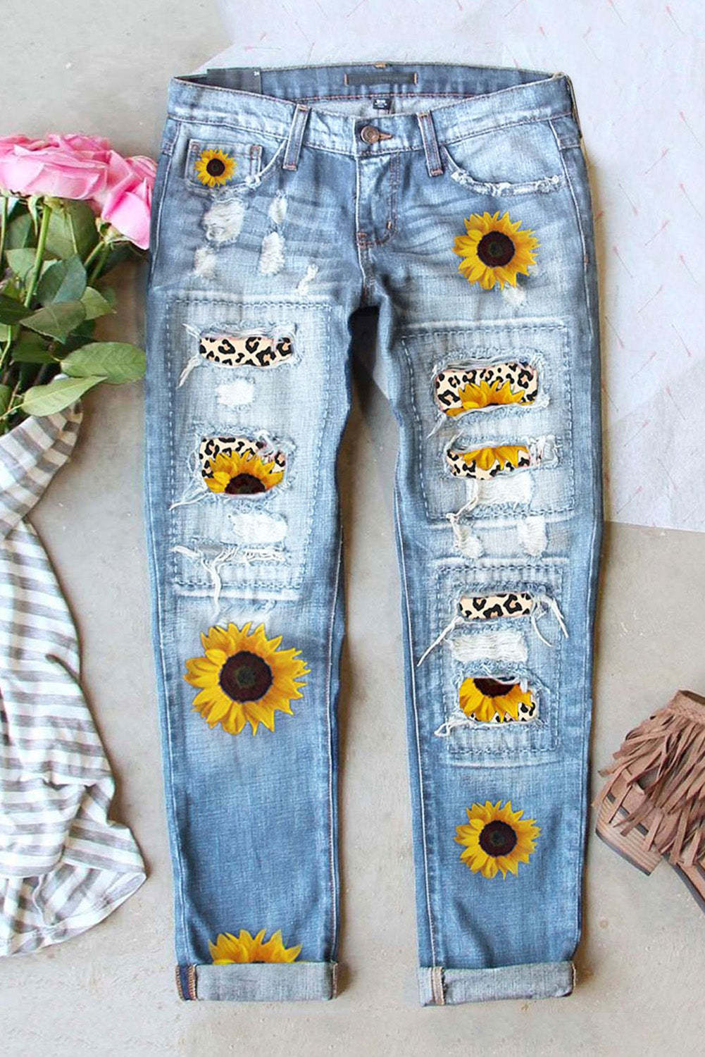 Sunflower Leopard Ripped Jeans