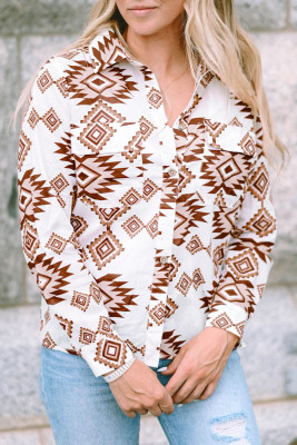 Western Aztec Pattern Button Flap Pocket Shirt LC2553650-1