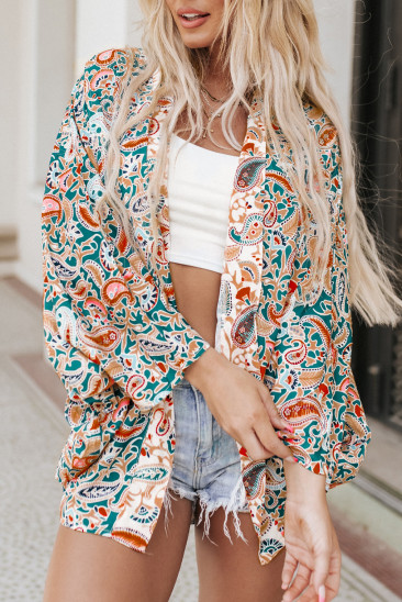 Paisley Floral Print Open Front Flowy Kimono LC2541733-9