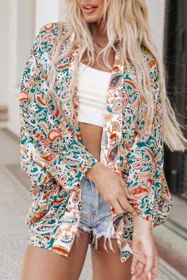 Paisley Floral Print Open Front Flowy Kimono LC2541733-9