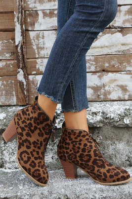 Leopard Casual Outdoor Pointed Toe High Heels Boots BH02177-20