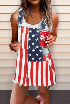 American Flag Striped Backless Pocket Overalls LC7721016-19