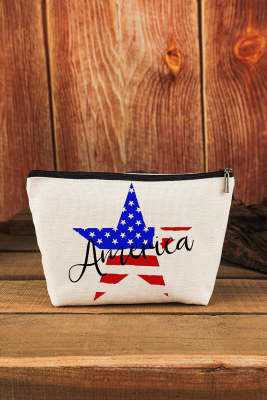 American Flag Star Print Canvas Makeup Bag BH05280-1