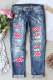 Flamingo Patchwork Ripped Denim Jeans