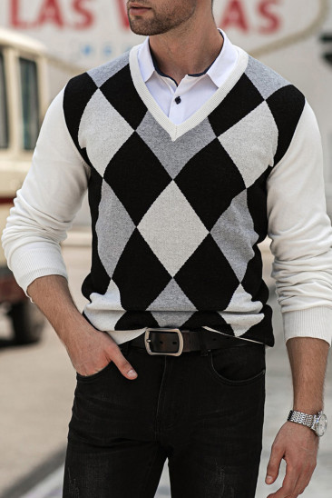 V-Neck Diamond Pattern Men's Sweater MC27229-1