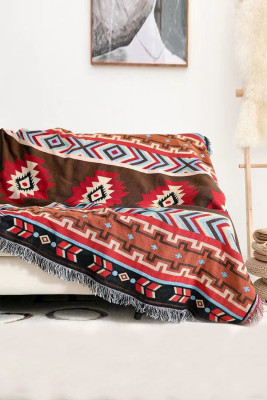 Western Aztec Geometric Tasseled Large Blanket BH05435-22