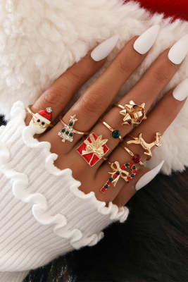 Dot Diamond Christmas Tree Cane Santa's Bow Elk Ring Set of 8 BH01822-22