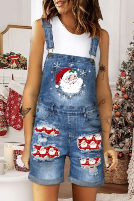 Christmas Santa Graphic Shift Casual Cowboy Overalls LC784684-4