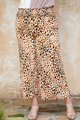 Leopard Shirred Shift Casual Plus Size Pants PL771049-20