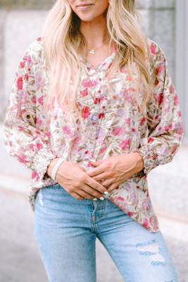 Floral Print Buttoned Puff Sleeves Shirt LC2553531-3