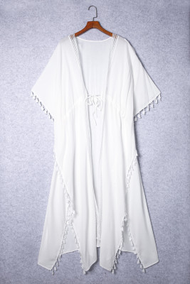 Macrame Kimono Fringe Tassels Drawstring Knot Oversized Cover Up LC421675-1