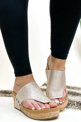 Asymmetric Leather Cut Rivet Wedge Slippers BH022625-12