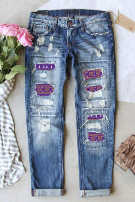 Christmas American Football Shift Casual Ripped Jeans LC7874757-4