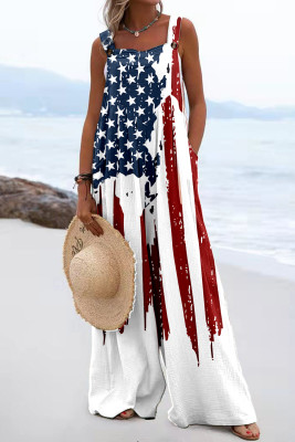 American Flag Stripe Star Backless Pocket Shift Casual Jumpsuits LC6412480-19