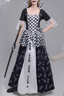 Black Halloween Cosplay Queen Plaid Checker Decoration Shift Casual Dresses LC6118081-P2