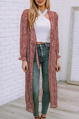 Dotted Print Tie Waist Long Cover Up LC2541614-3