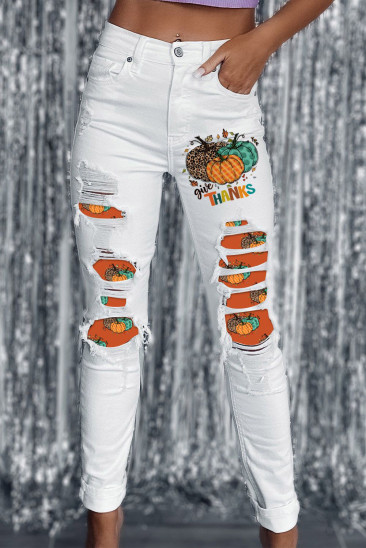 Pumpkin Raw Hem Sheath Casual Ripped Jeans LC7874746-1