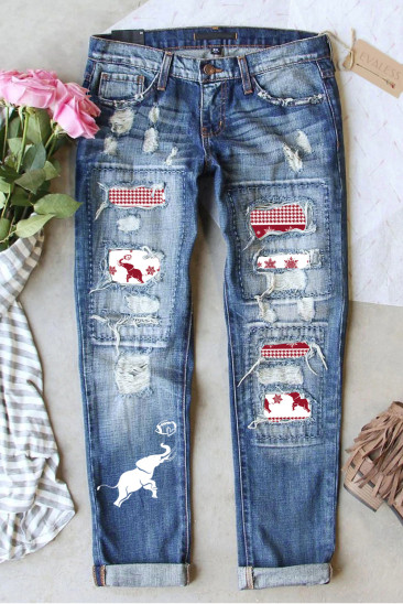 American Football Elephant Ripped Casual Jeans LC7874744-4