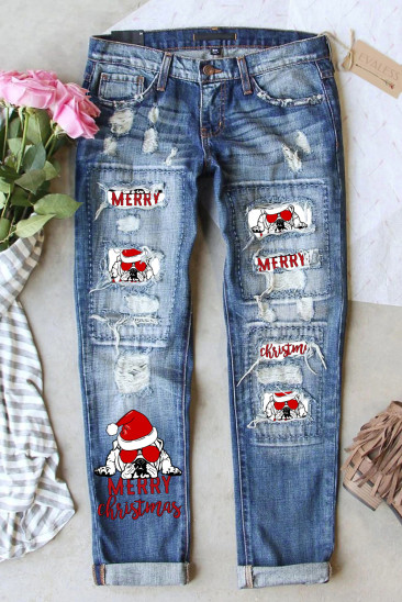 American Football Christmas Shift Casual Ripped Jeans LC7874743-4