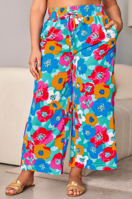 Floral Shirred Shift Casual Cute Plus Size Pants PL771070-22