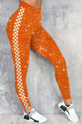 Orange Checkerboard Plaid Shift Casual Yoga Pants LC260310-P14