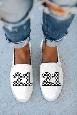 Personalized Custom Checkerboard Number Graphic Daily Flat Shoes BH022423-1-T02