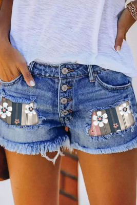 Floral Ripped Casual Denim Shorts LC7874302-4