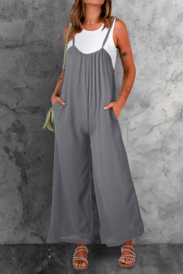 Sheath Casual Jumpsuits Spaghetti Strap Wide Leg Overall LC6412412-11