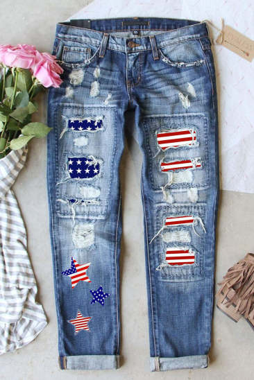 American flag Ripped Jeans LC787254-4