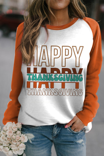 HAPPY Thanksgiving Letter Round Neck Casual Tops LC25125749-P1